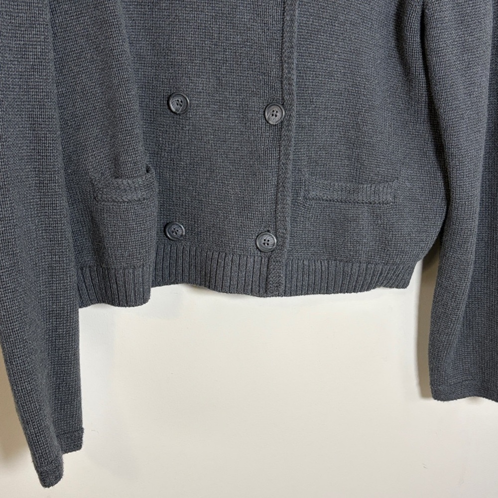 J Crew Marielle cropped cardigan grey cotton pockets double breasted Sz M NEW - Picture 4 of 13